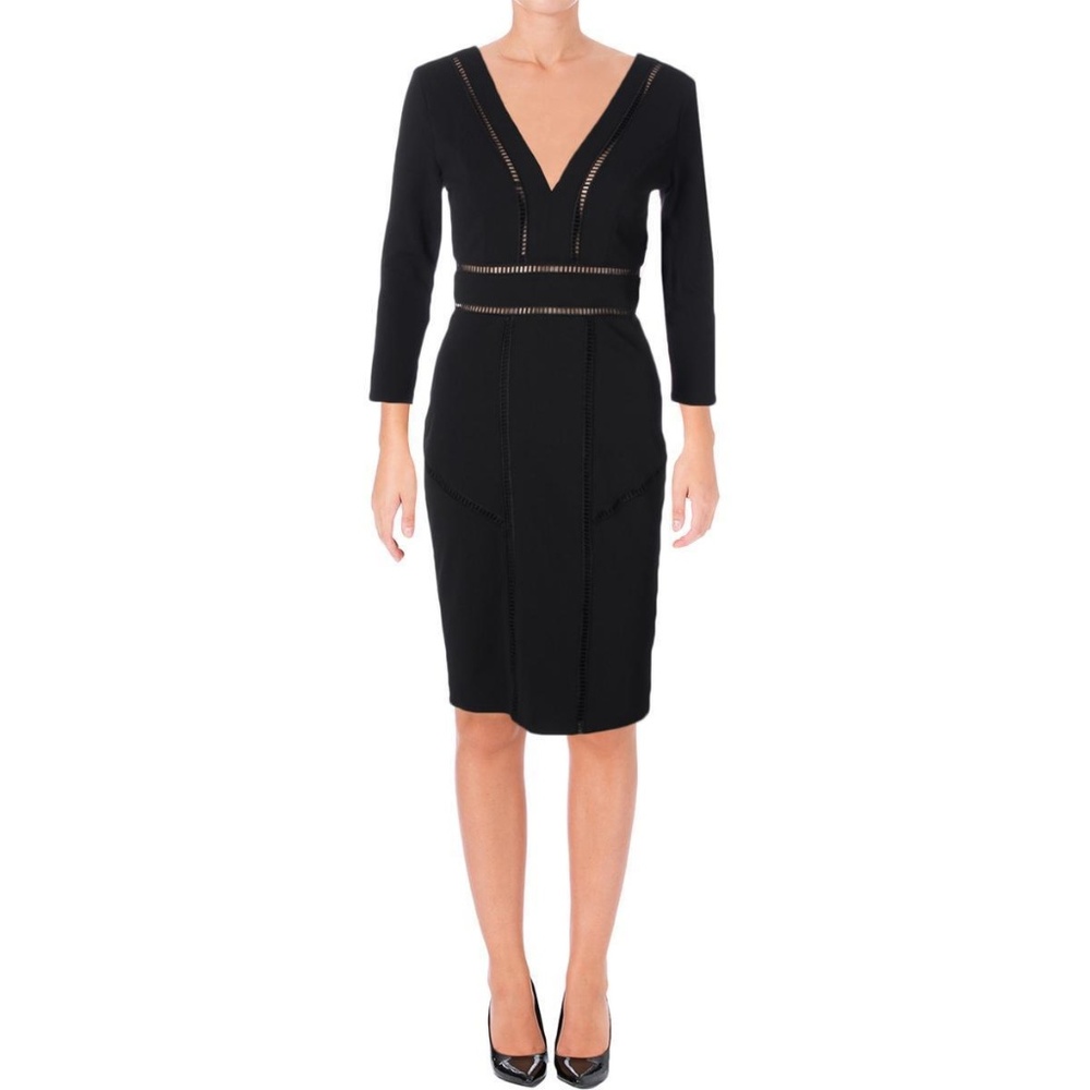 Aqua Black Ladder Stitch 3/4 Sleeve Cocktail Dress